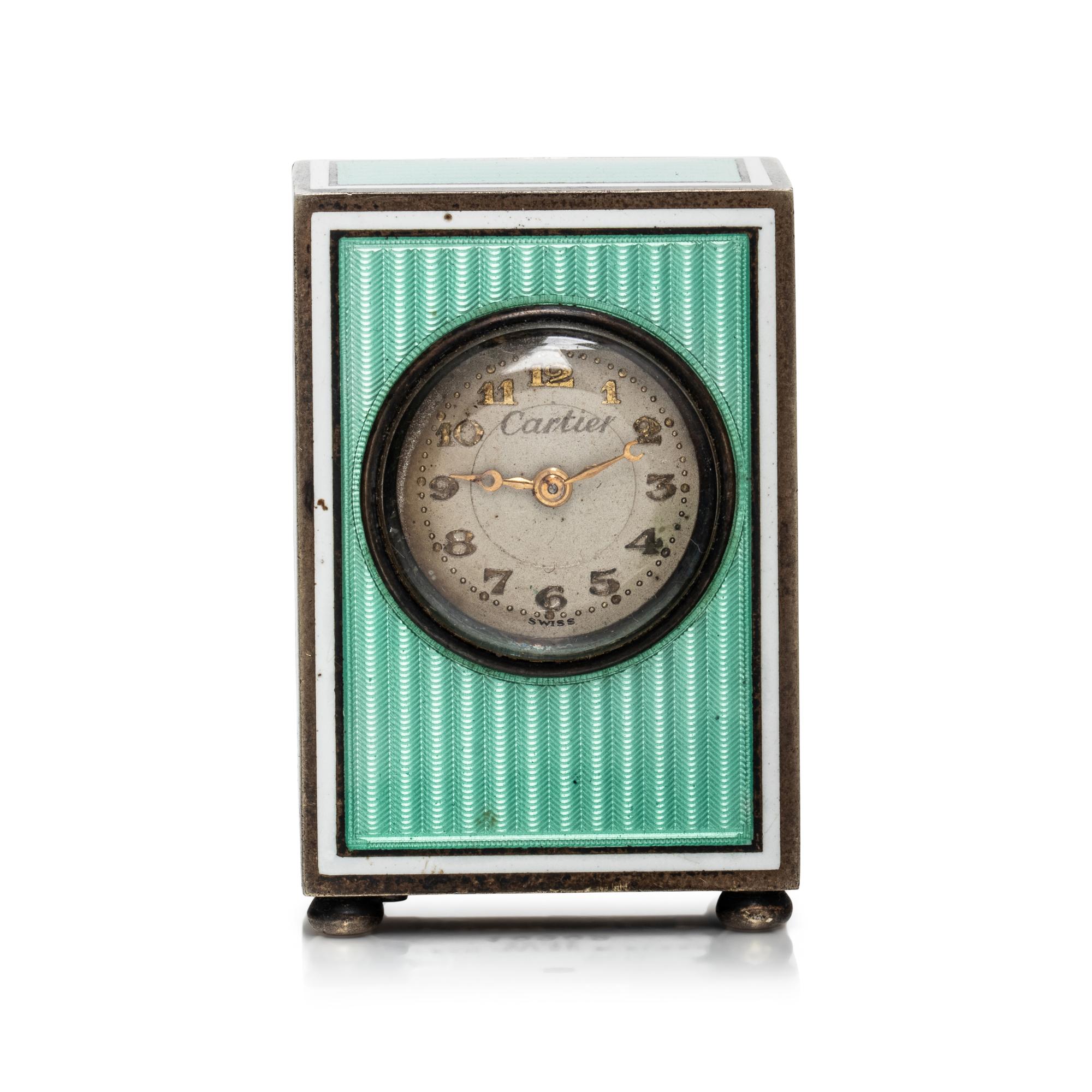 CARTIER, BELLE ÉPOQUE, ENAMEL MIGNONETTE DESK CLOCK