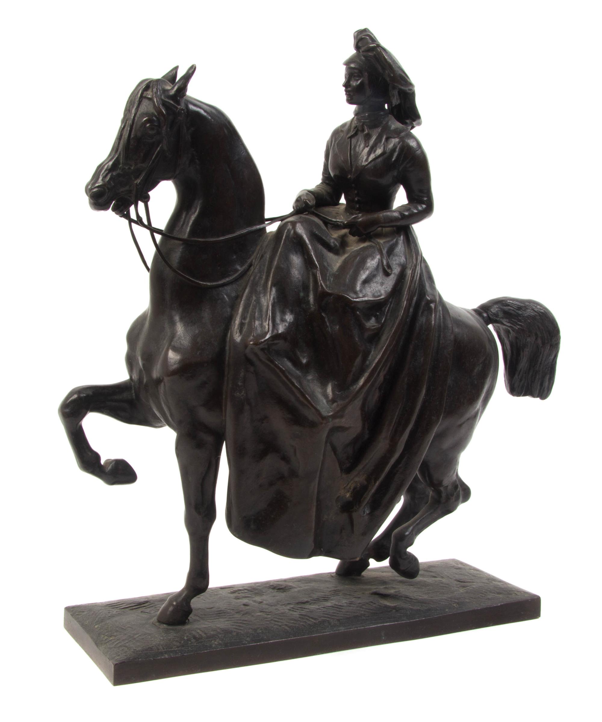 A Continental Bronze Equestrian Group, Height 14 3/4 inches.