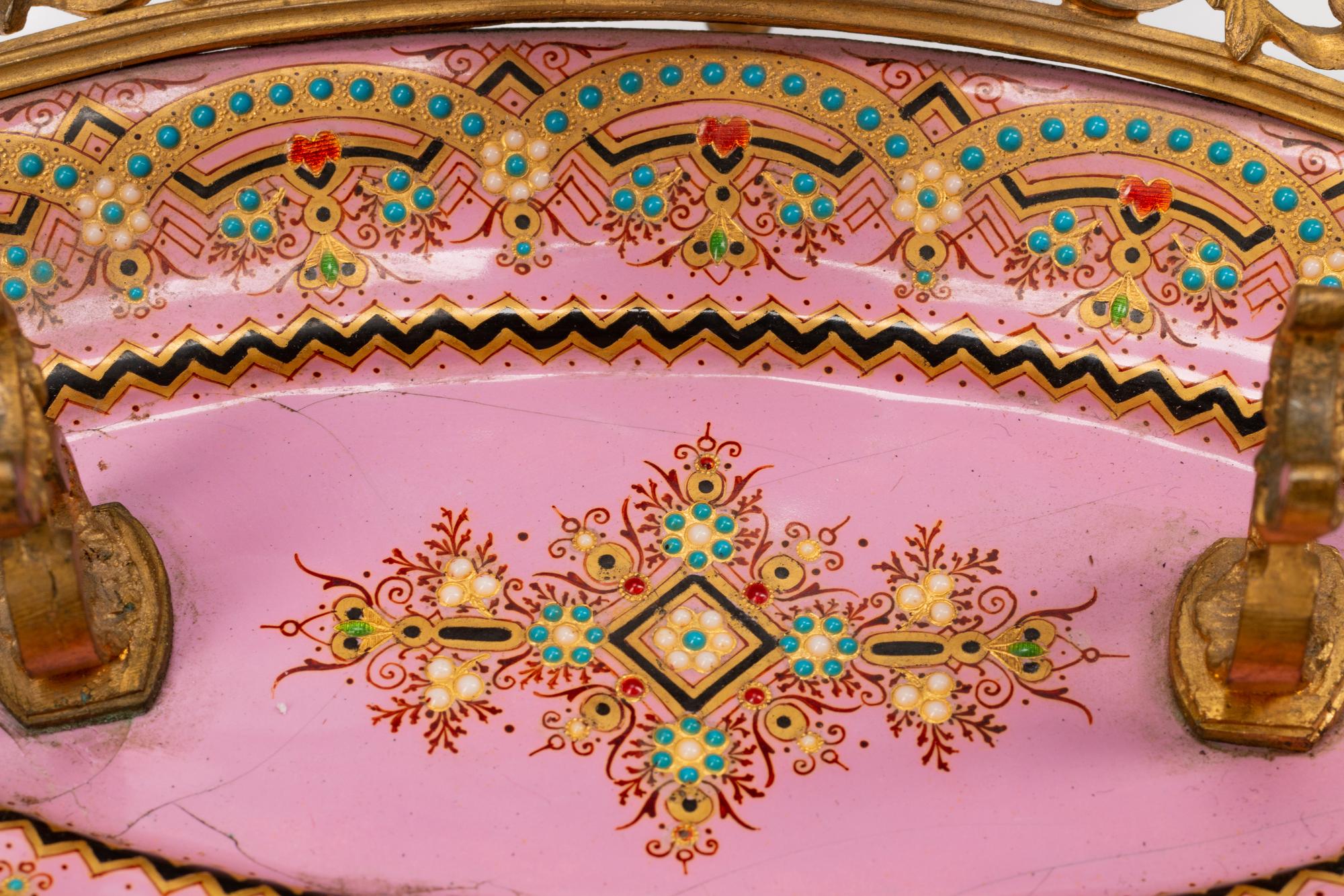 A French Gilt Bronze and Enameled Copper Ink Stand