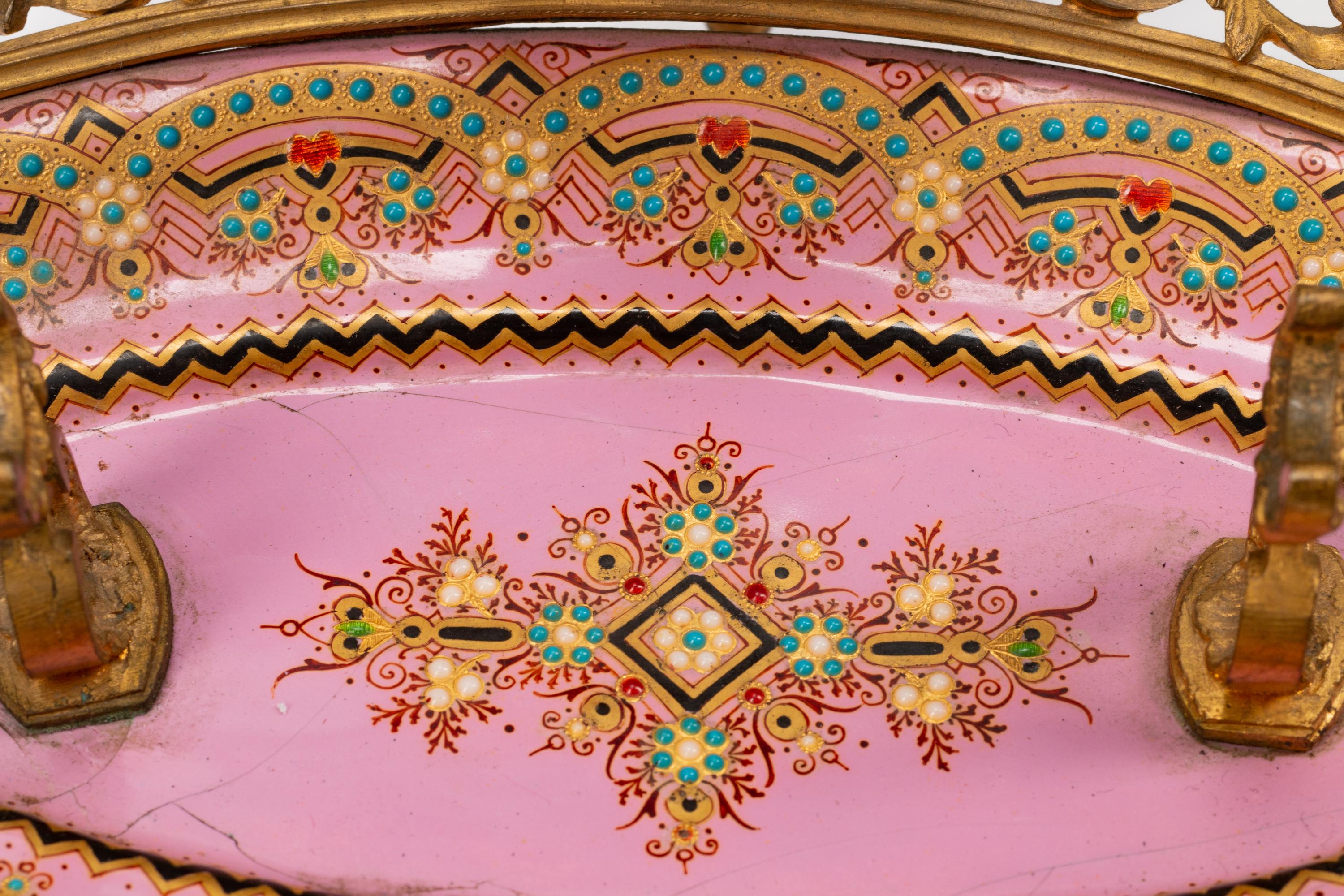 A French Gilt Bronze and Enameled Copper Ink Stand