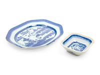 Two Chinese Export Canton Blue and White Porcelain Articles
