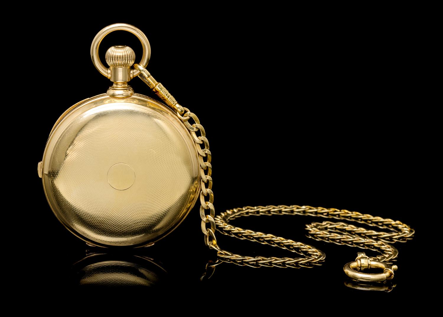 An 18 Karat Yellow Gold Hunter Case Chronograph Minute Repeater Pocket Watch, James Picard,