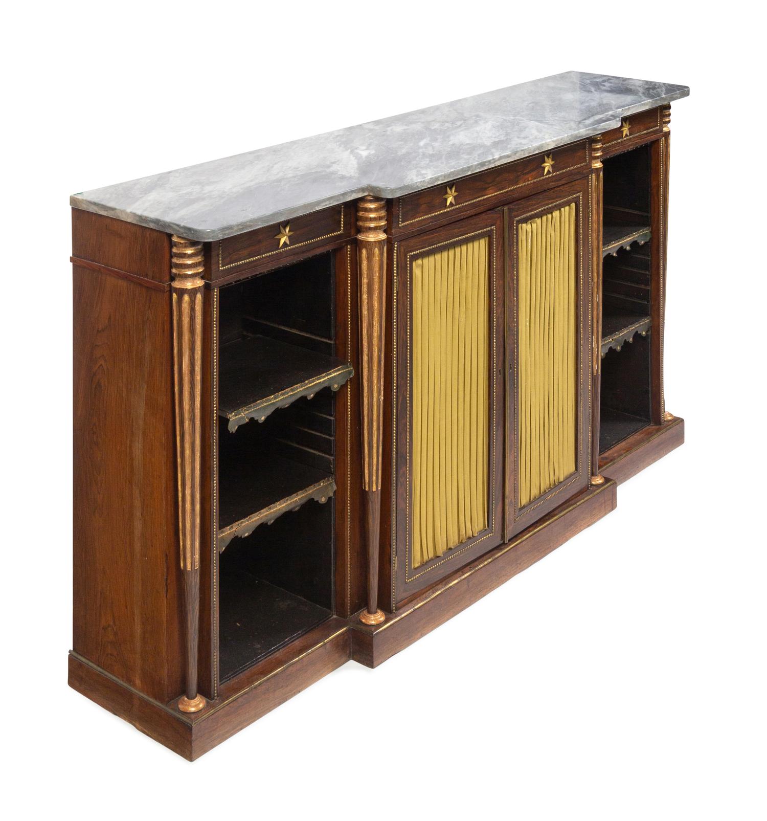 A Regency Style Rosewood Marble-Top Console Cabinet