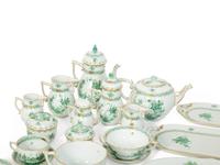 A Partial Herend Chinese Green Bouquet Porcelain Dinner Service and Serving Pieces — 20TH CENTURY