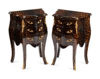 A Pair of Louis XV Style Gilt-Metal-Mounted Lacquered Tables en Chiffoniere