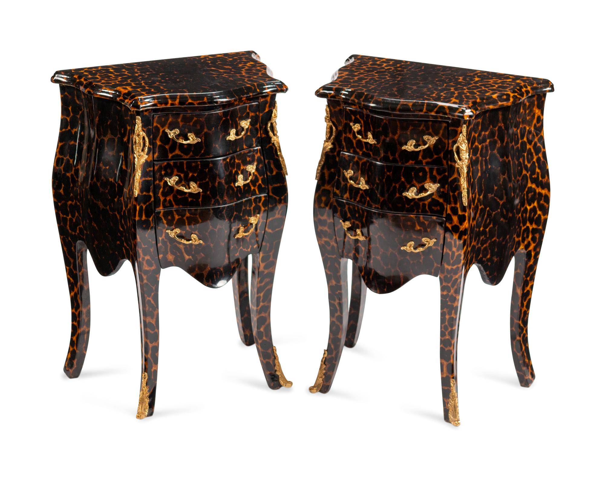 A Pair of Louis XV Style Gilt-Metal-Mounted Lacquered Tables en Chiffoniere