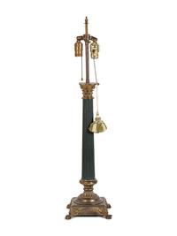 A Continental Painted and Gilt Metal Columnar Lamp