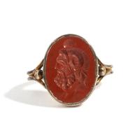 A Roman Red Jasper Ring Stone with the God Zeus Ammon — Set in a brass ring