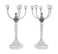 A Pair of Johan Rohde for Georg Jensen Silver Five-Light Candelabra
