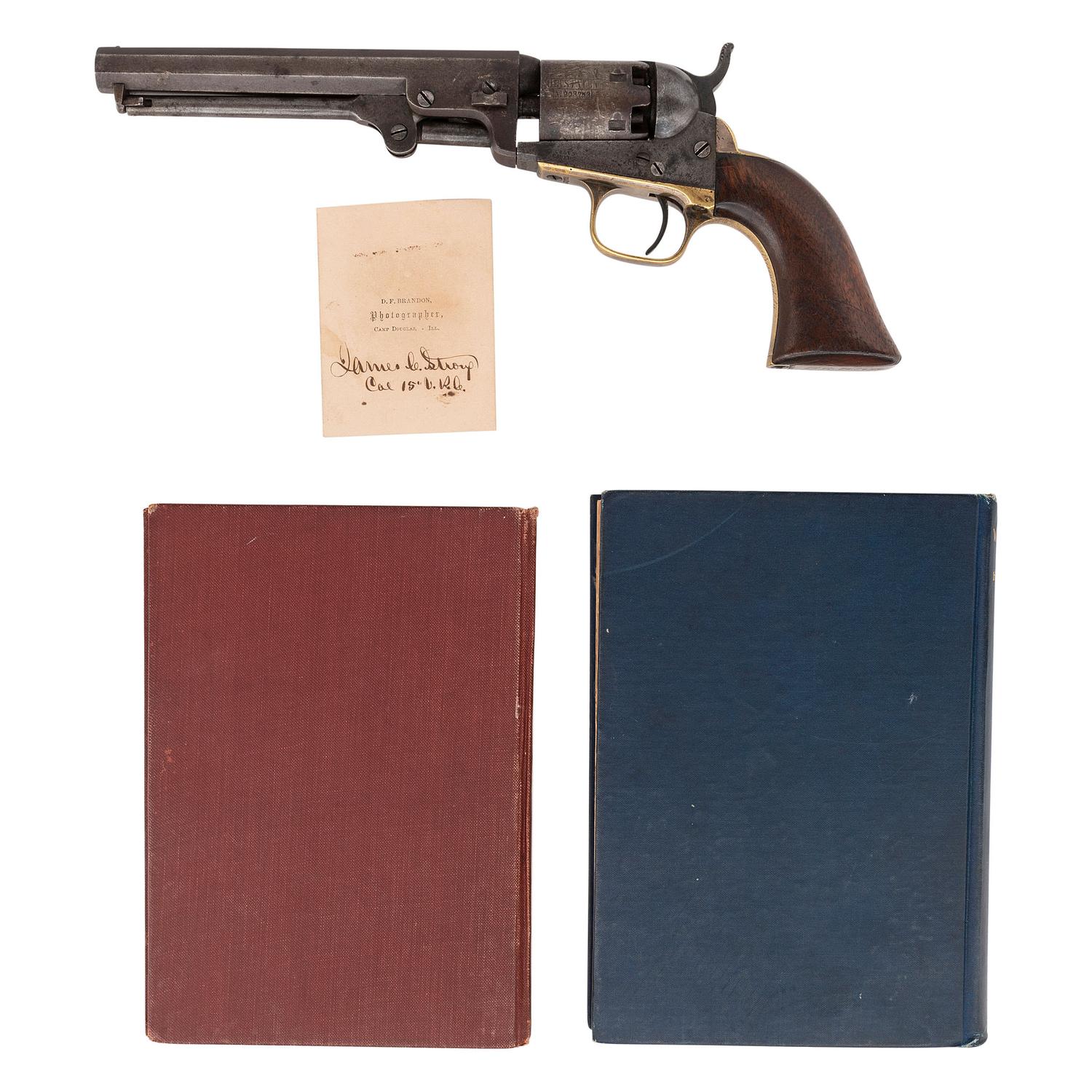 Inscribed Colt Model 1849 Pocket Revolver of Capt. James C. Strong of 21st NY - Wounded at Williamsburg - with some of his letters, published works, and CDV