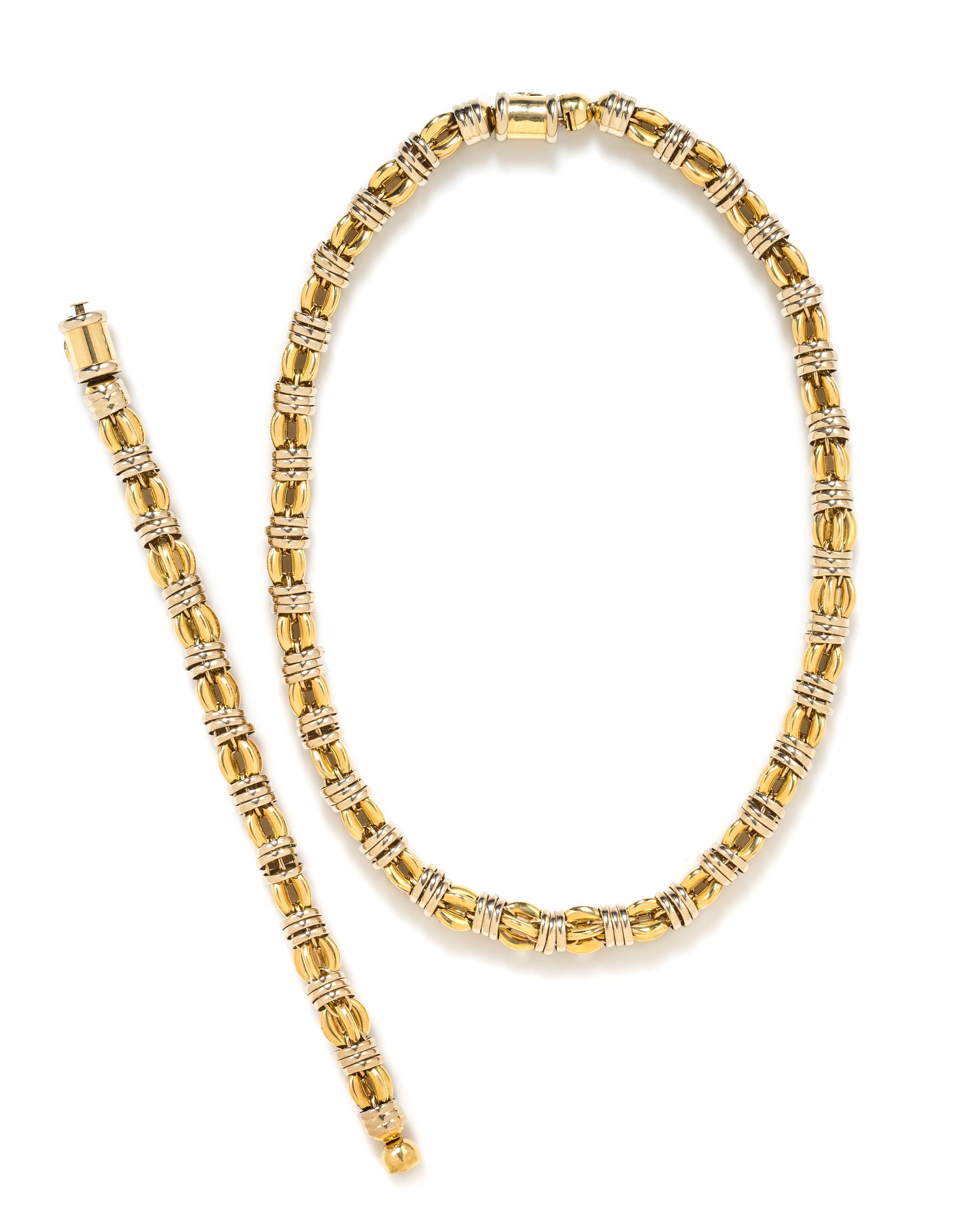 A Convertible 18 Karat Bicolor Gold Fancy Link Demi-Parure, Sauro, 91.15 dwts.