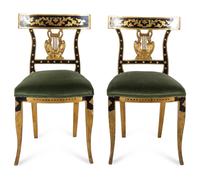 A Pair of Italian Parcel Ebonized and Giltwood Side Chairs