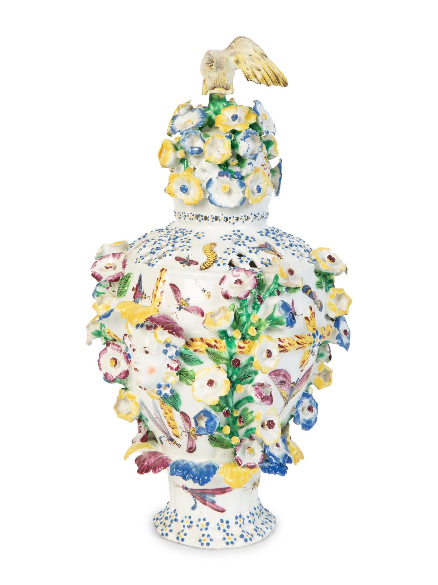 A Derby Porcelain Potpourri Vase with Faces, Flowers and Insects — LATE 18TH CENTURY