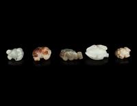 Five Chinese Jade and Hardstone Figures of Animals
