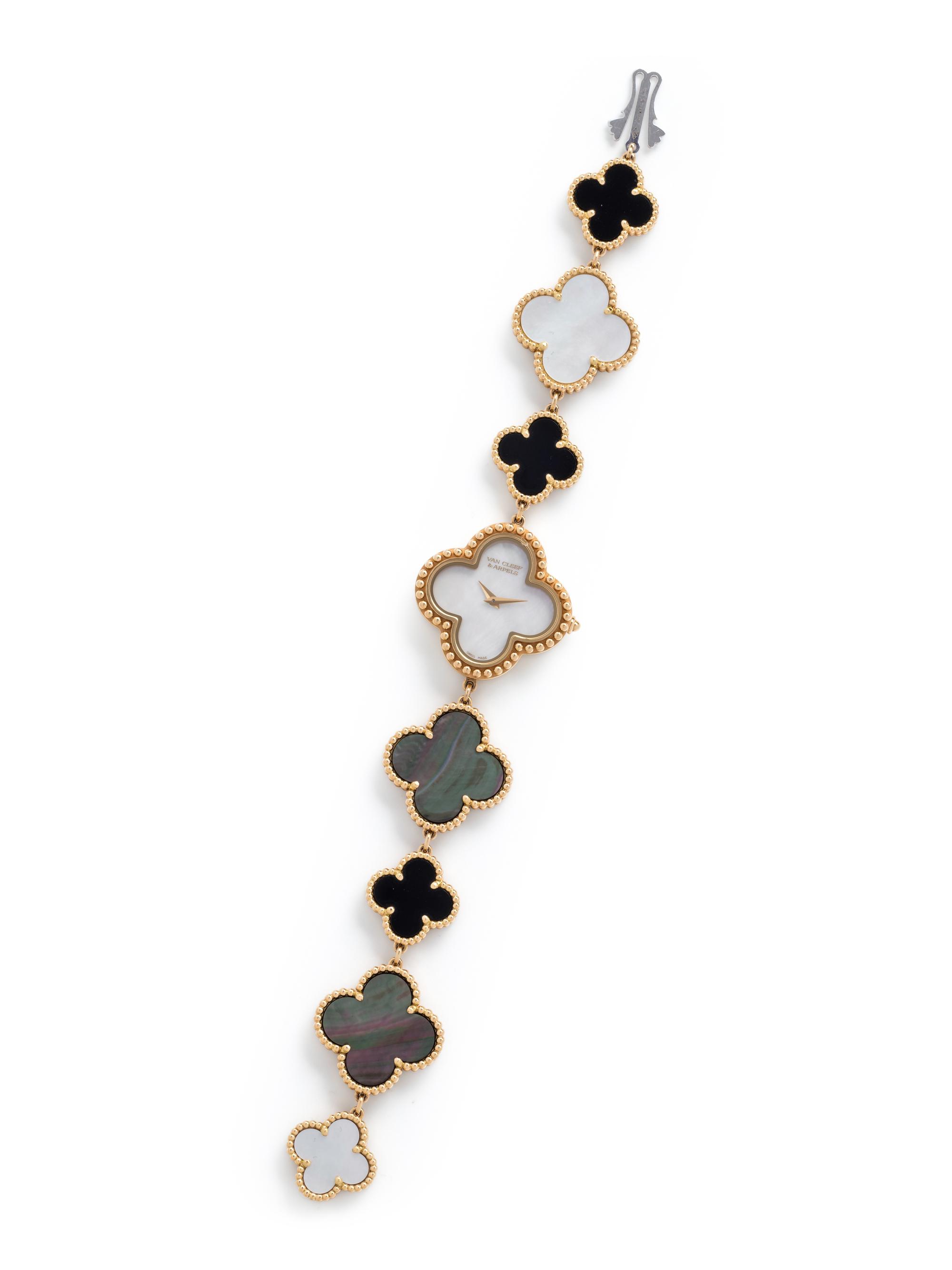 VAN CLEEF & ARPELS, MOTHER-OF-PEARL AND ONYX 'ALHAMBRA' WRISTWATCH