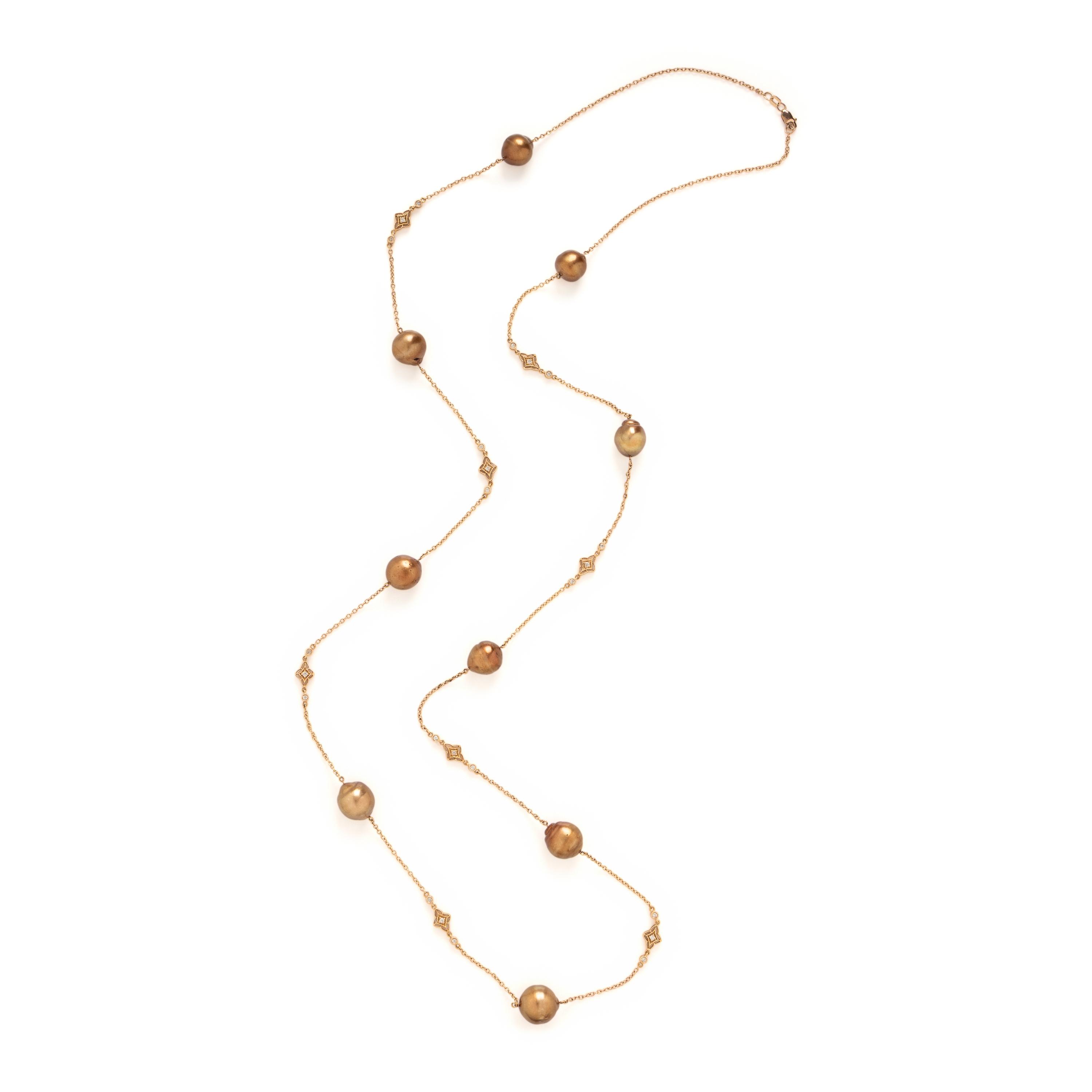 Cultured Pearl, Diamond, and Rose Gold Station Necklace