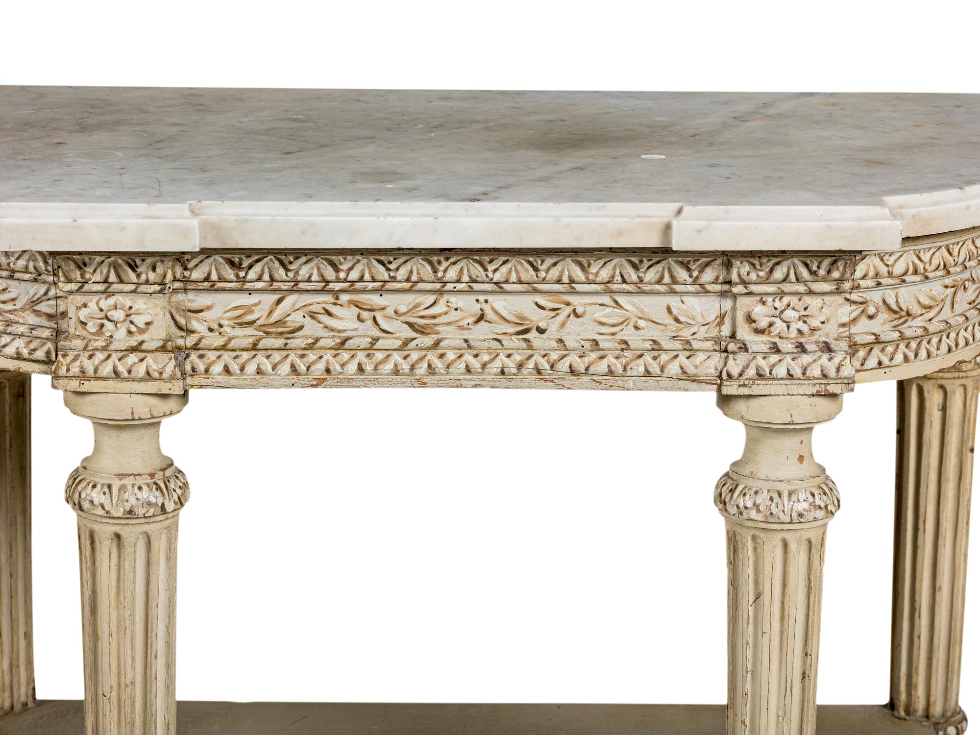 A Pair of Louis XVI Style Grisaille-Painted Console Tables