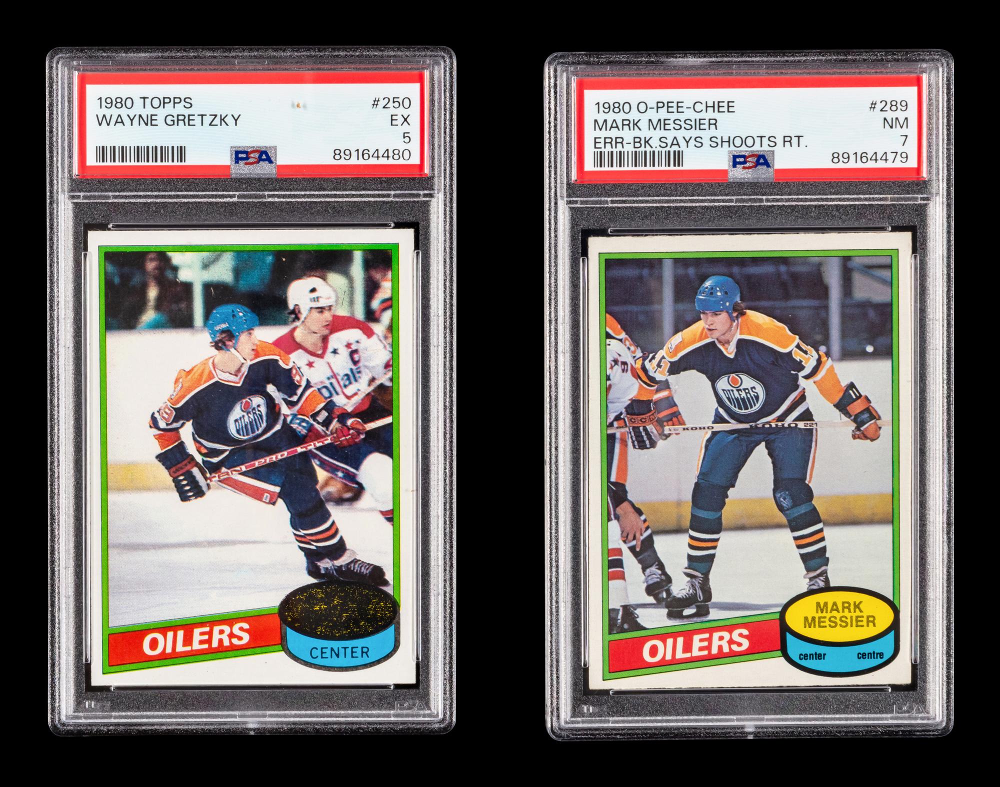 A Group of 1980 Hockey Cards Including Wayne Gretzky No. 250 and Mark Messier Rookie No. 289