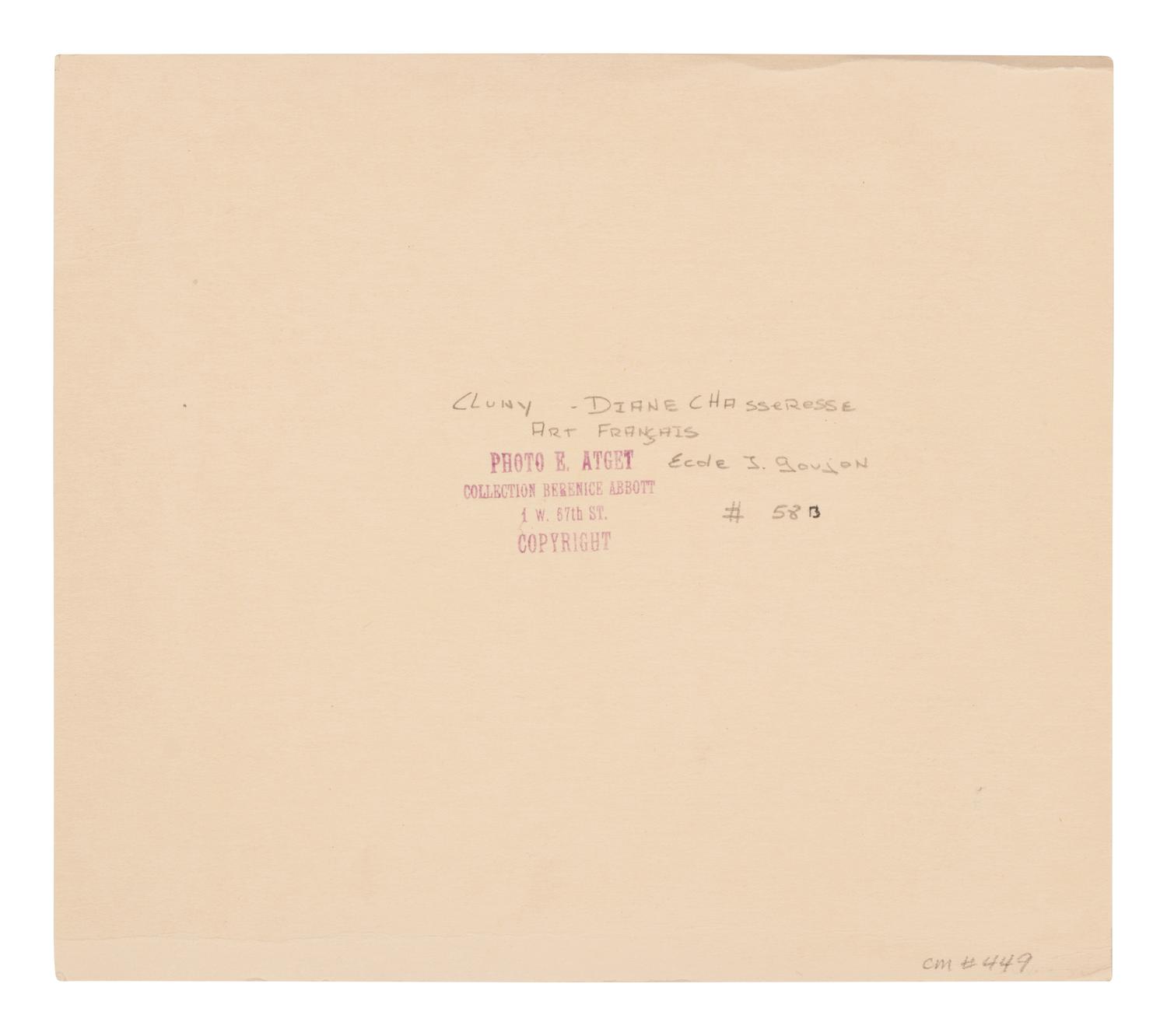 A group of six photographs depicting early 20th Century Parisian architectural details (Saints-Gervais-et-Protais, 1903-1904; Ambassade d'Autriche, 57 rue de Varenne, 1905; La Monnaie-quai Conti [5234], 1905-1906; Hôtel de Roquelaure, boulevard Saint-Germain, 246, 1905-1906; Hôtel de la Duchesse, de Narbonne, rue Varenne 45, 1907; [Cluny–Diane Chasseresse. Art Français. École J. Goujon], 1911)