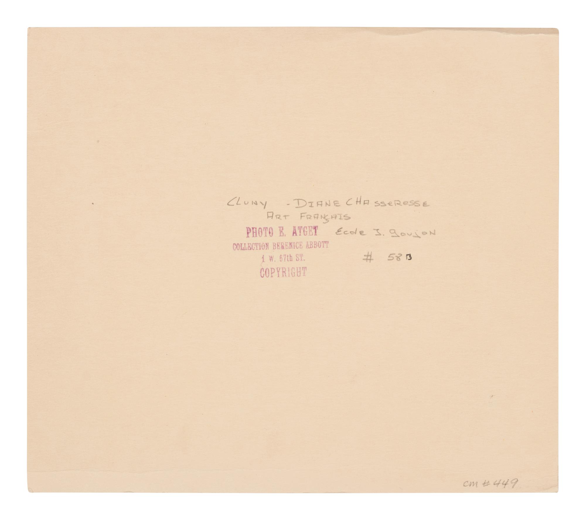 A group of six photographs depicting early 20th Century Parisian architectural details (Saints-Gervais-et-Protais, 1903-1904; Ambassade d'Autriche, 57 rue de Varenne, 1905; La Monnaie-quai Conti [5234], 1905-1906; Hôtel de Roquelaure, boulevard Saint-Germain, 246, 1905-1906; Hôtel de la Duchesse, de Narbonne, rue Varenne 45, 1907; [Cluny–Diane Chasseresse. Art Français. École J. Goujon], 1911)