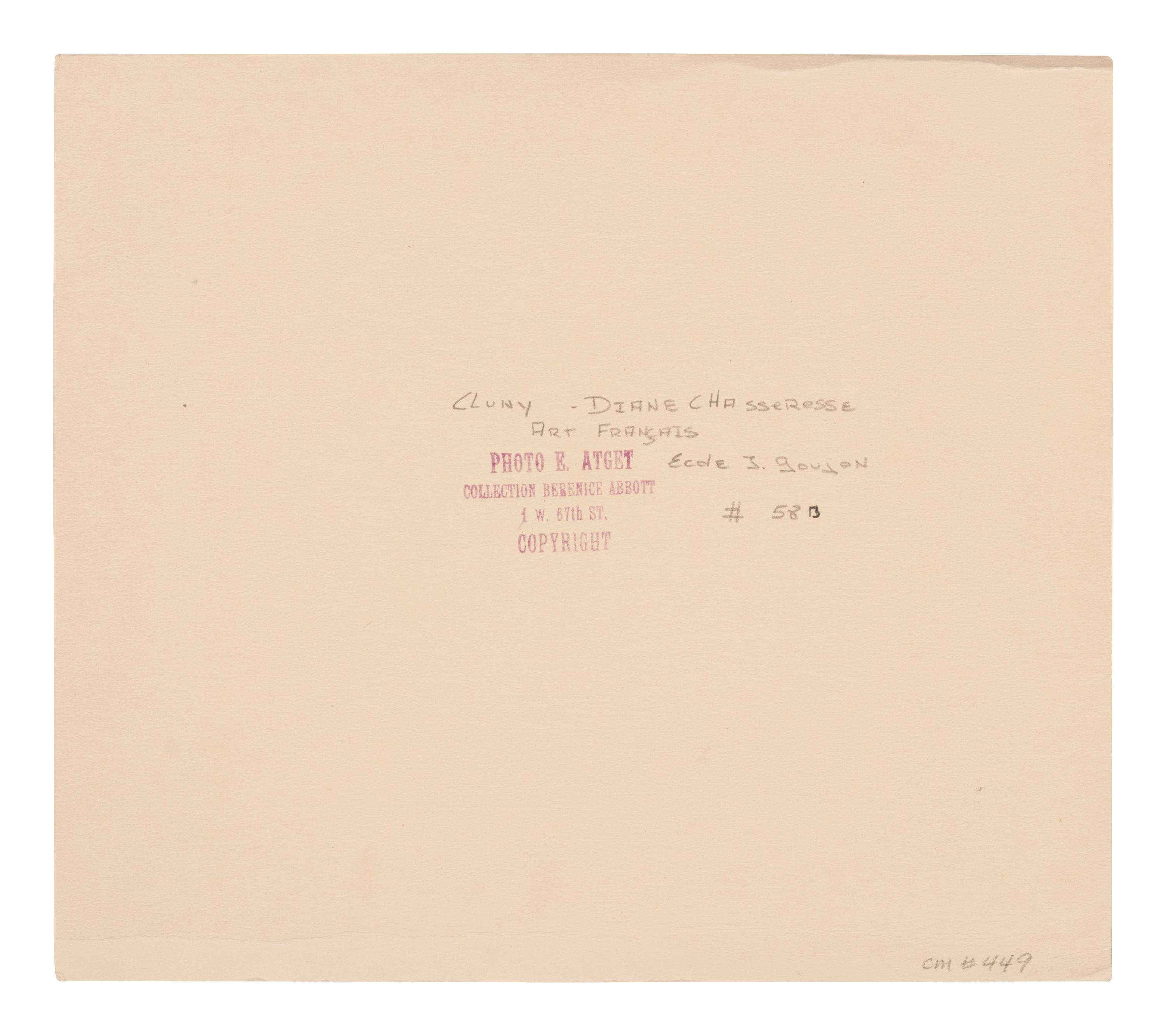 A group of six photographs depicting early 20th Century Parisian architectural details (Saints-Gervais-et-Protais, 1903-1904; Ambassade d'Autriche, 57 rue de Varenne, 1905; La Monnaie-quai Conti [5234], 1905-1906; Hôtel de Roquelaure, boulevard Saint-Germain, 246, 1905-1906; Hôtel de la Duchesse, de Narbonne, rue Varenne 45, 1907; [Cluny–Diane Chasseresse. Art Français. École J. Goujon], 1911)