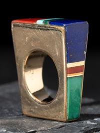 14K Gold and Mosaic Inlay Squared Ring