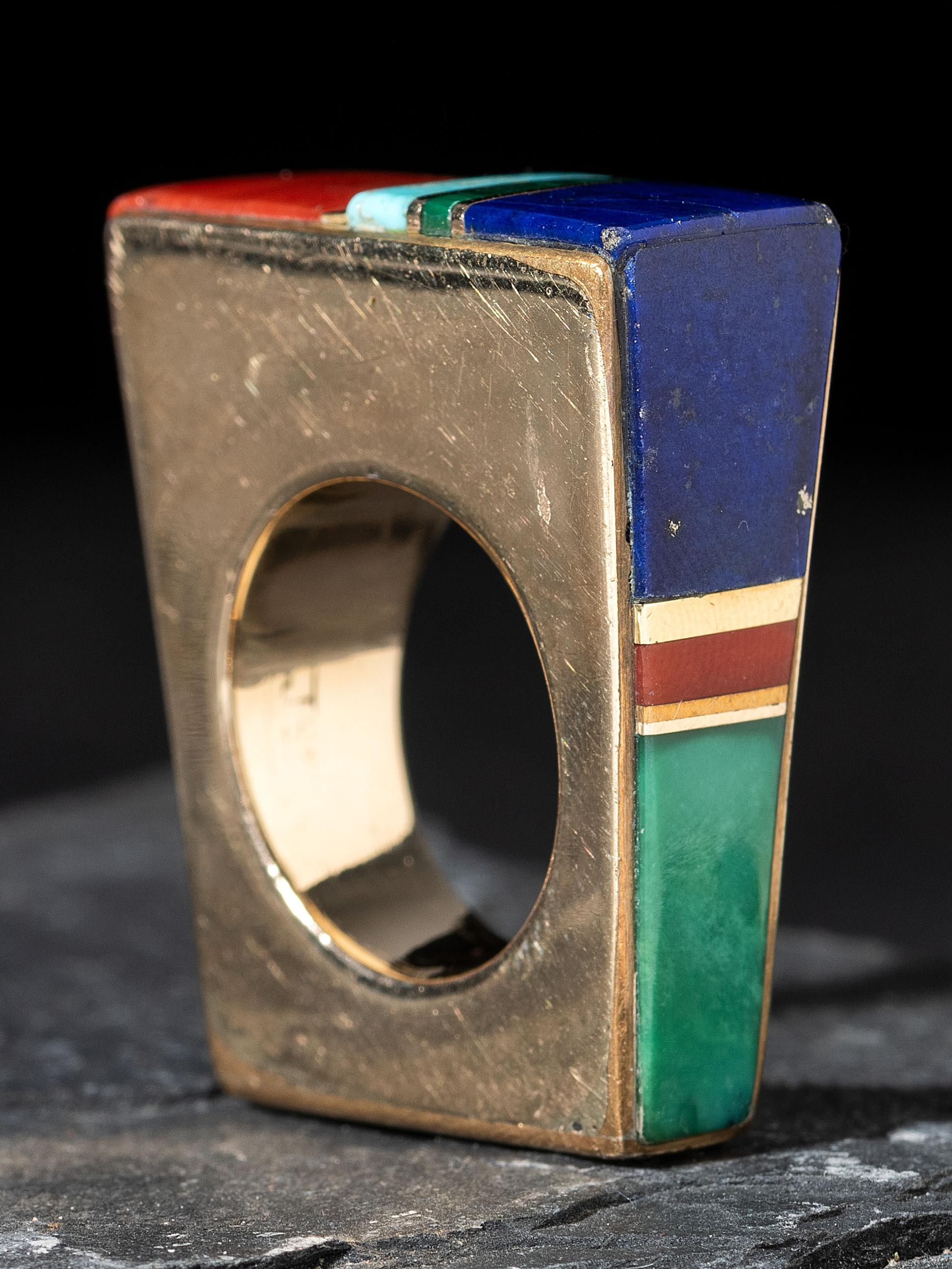 14K Gold and Mosaic Inlay Squared Ring