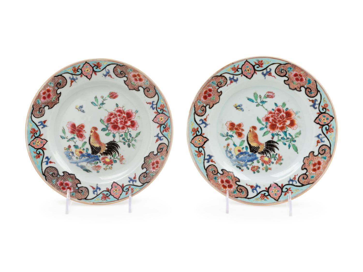 A Pair of Chinese Export Famille Rose Porcelain Plates