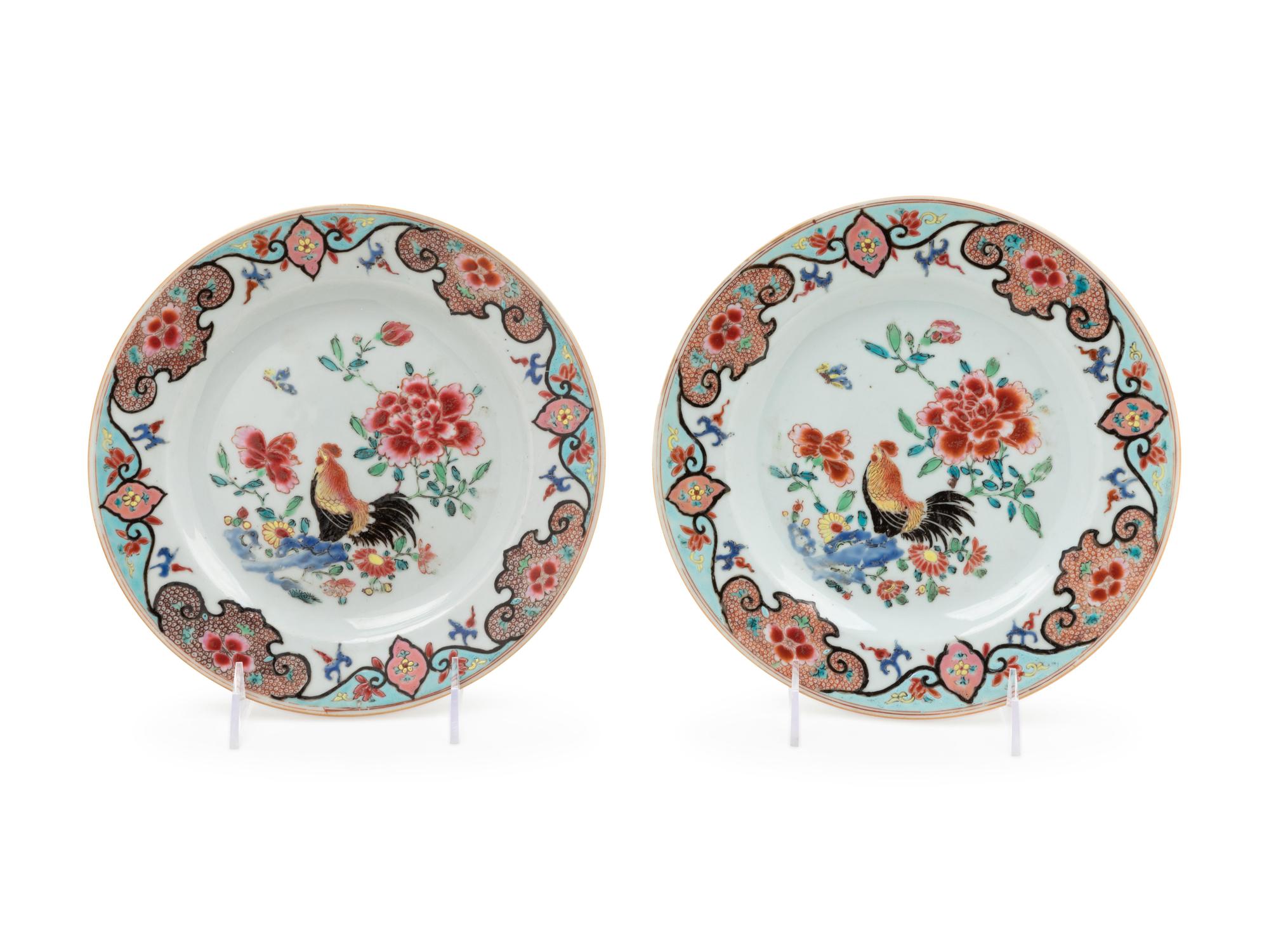 A Pair of Chinese Export Famille Rose Porcelain Plates