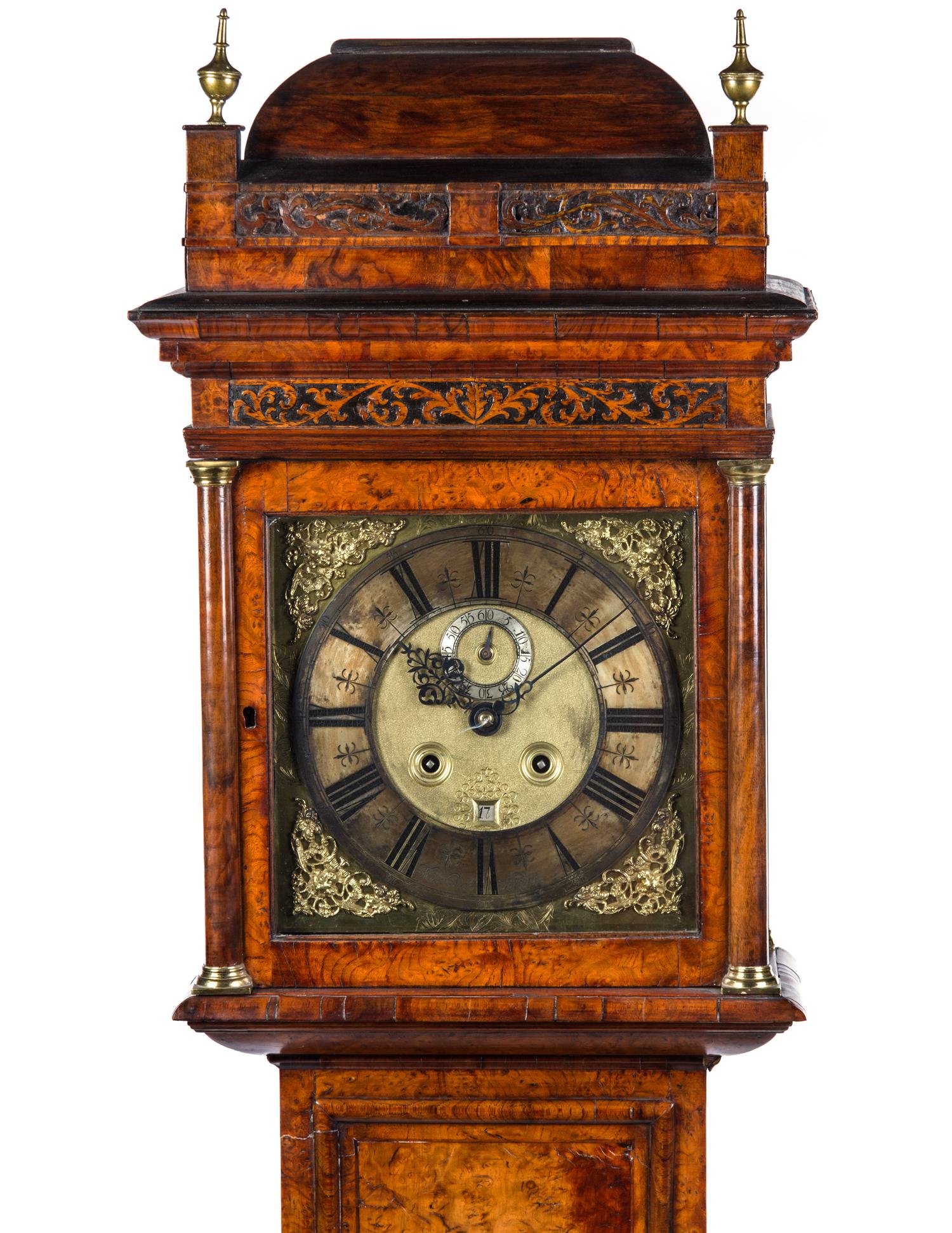 An English Burlwood Tall Case Clock Height 94 inches. — JAMES MARKWICK, LONDON, LATE 17TH CENTURY