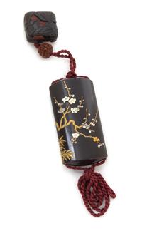 A Gilt Lacquered Mother-of-Pearl Inlaid Five-Case Inro Height 3 3/4 inches.