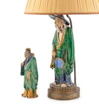 A Chinese Glazed Earthenware Figure Mounted as a Lamp