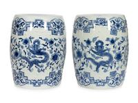 A Pair of Chinese Export Blue and White Porcelain Garden Seats