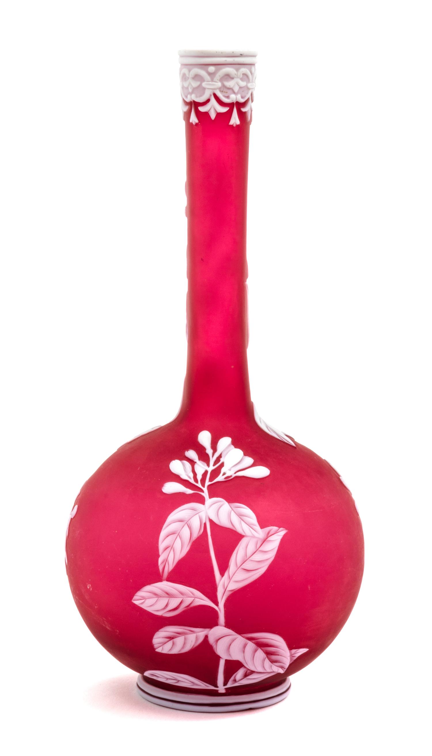 English, LATE 19TH CENTURY, a cameo glass vase, of bottle form decorated with flowering leafy branches