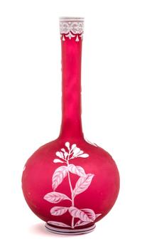 English, LATE 19TH CENTURY, a cameo glass vase, of bottle form decorated with flowering leafy branches