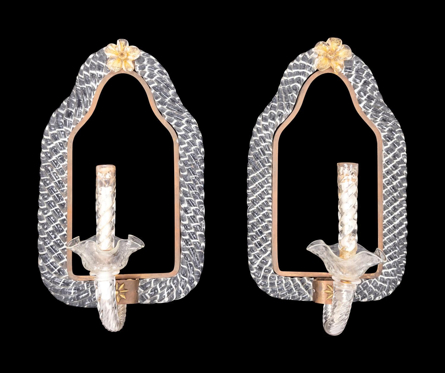 A Pair of Venetian Glass Girandole Mirrors