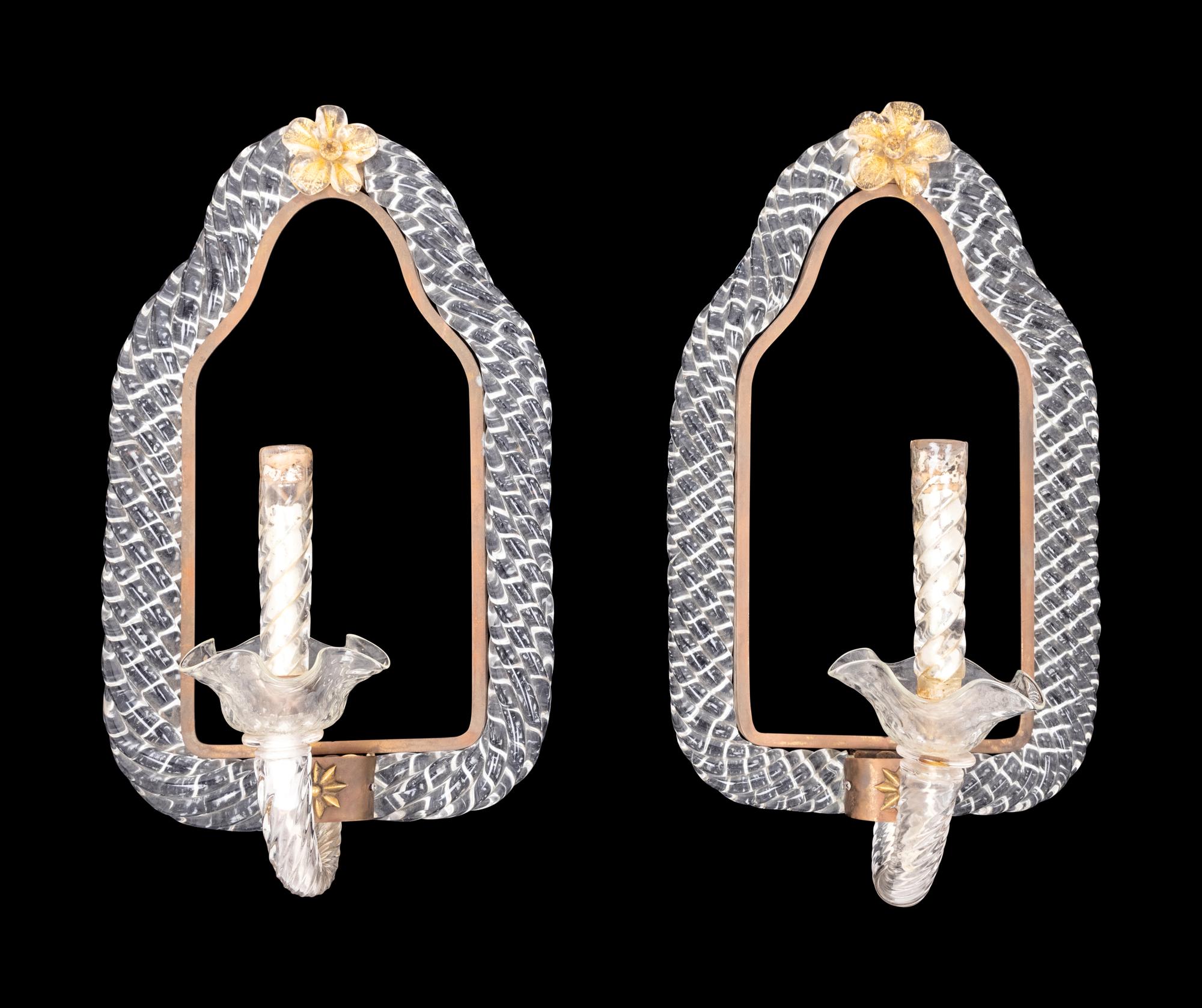 A Pair of Venetian Glass Girandole Mirrors