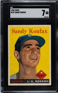 A 1958 Topps Sandy Koufax Baseball Card No. 187 (SGC 7 NRMT)