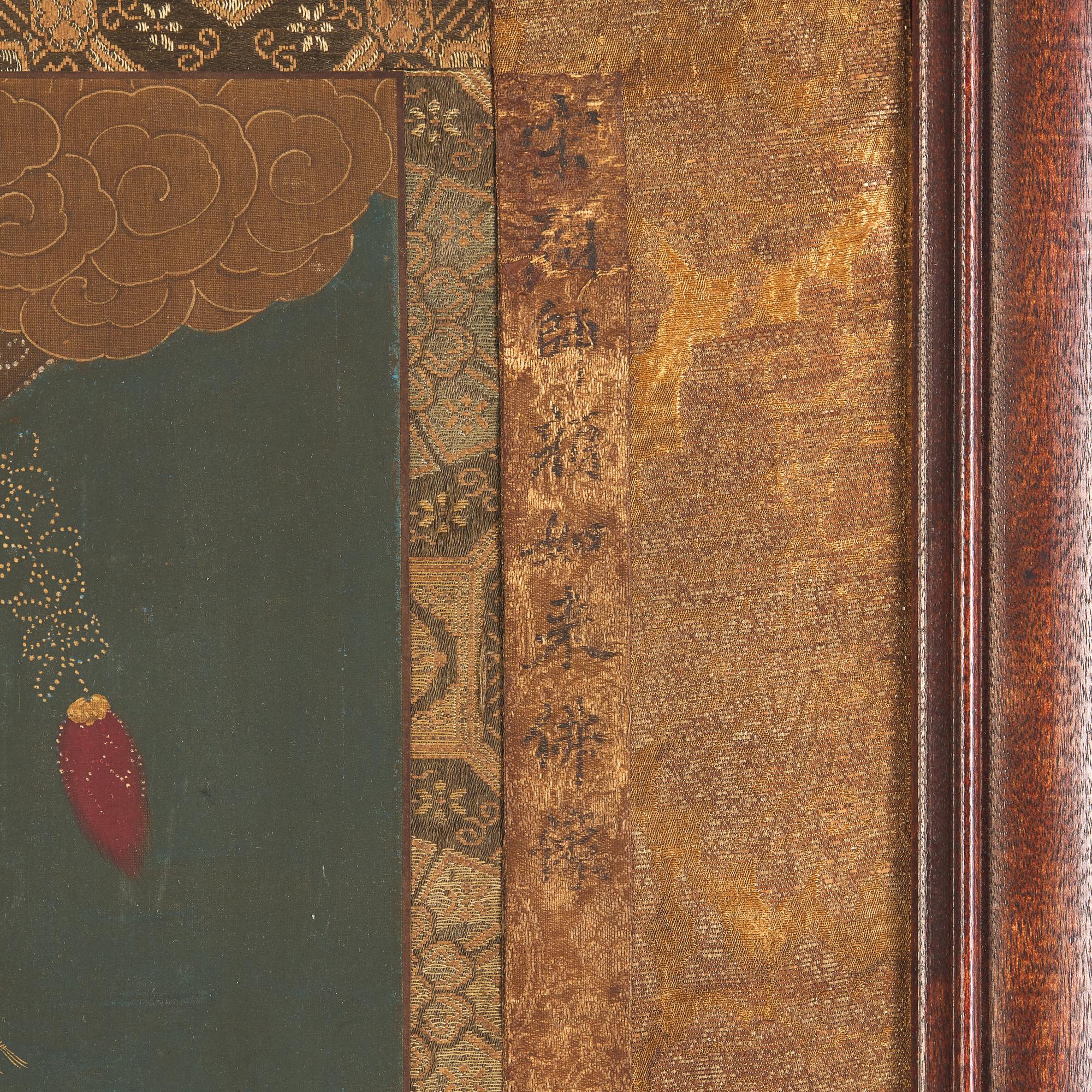 Chinese School, Seated Buddha with Two Attendants, Late Ming-Early Qing Dynasty, 明末清初 絹本設色如來佛像