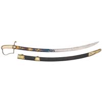 English Import 1796 Cavalry Officers Style Saber with Blue & Gilt Blade & Checkered Grip For the American Market
