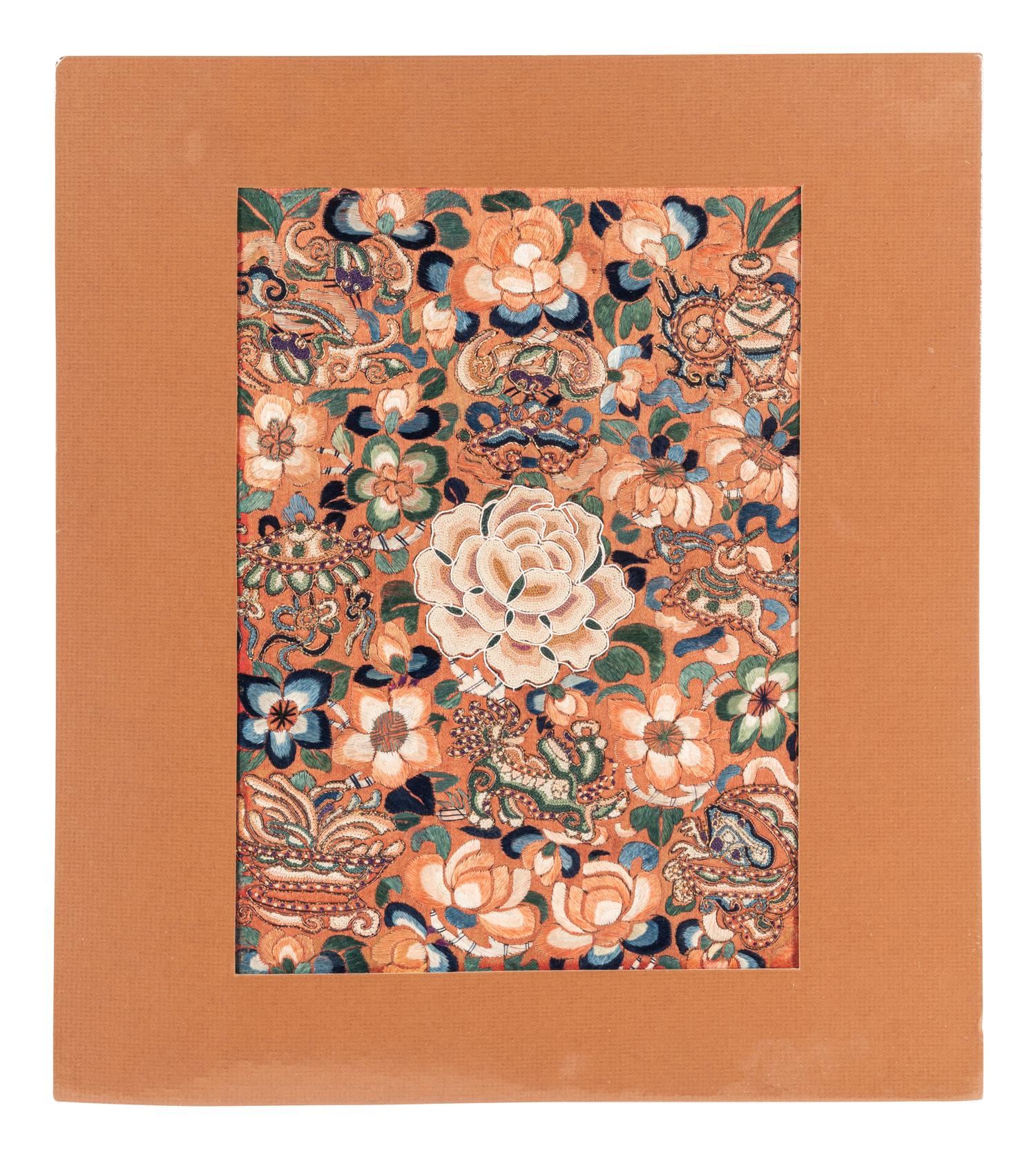Three Chinese Embroidered Silk Panels