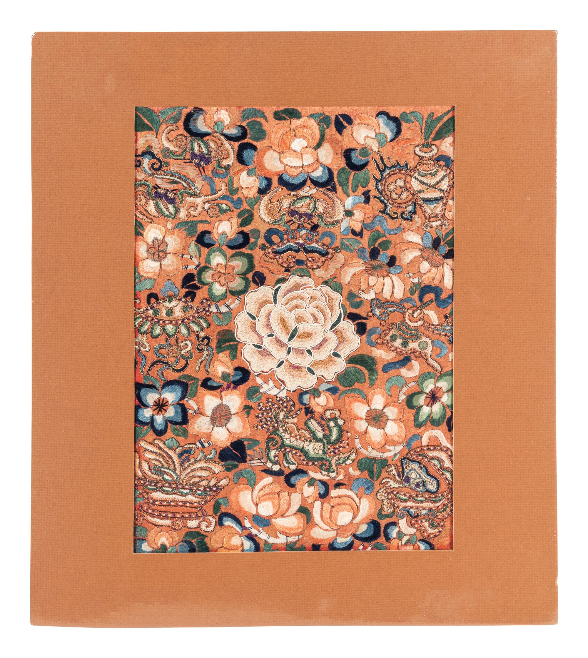 Three Chinese Embroidered Silk Panels