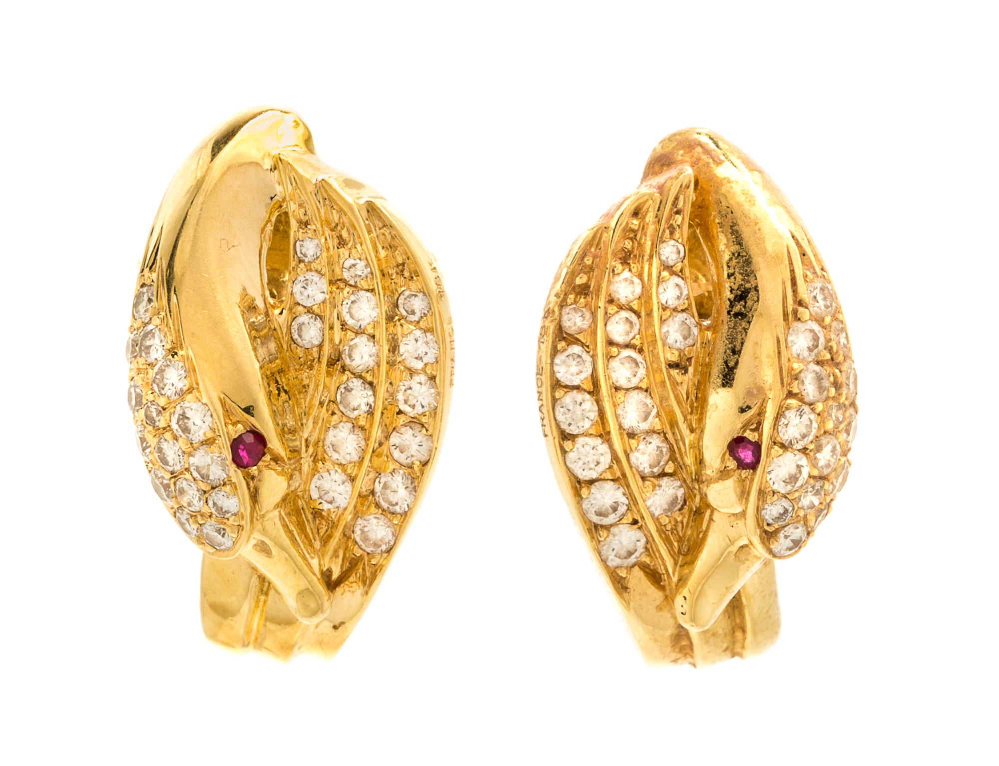 An 18 Karat Yellow Gold, Diamond and Ruby Swan Motif Demi Parure, France, 11.30 dwts.