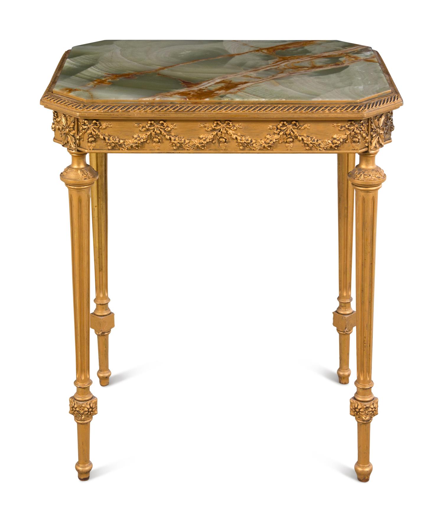 A Louis XVI Style Giltwood Onyx-Top Side Table