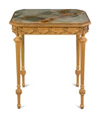 A Louis XVI Style Giltwood Onyx-Top Side Table
