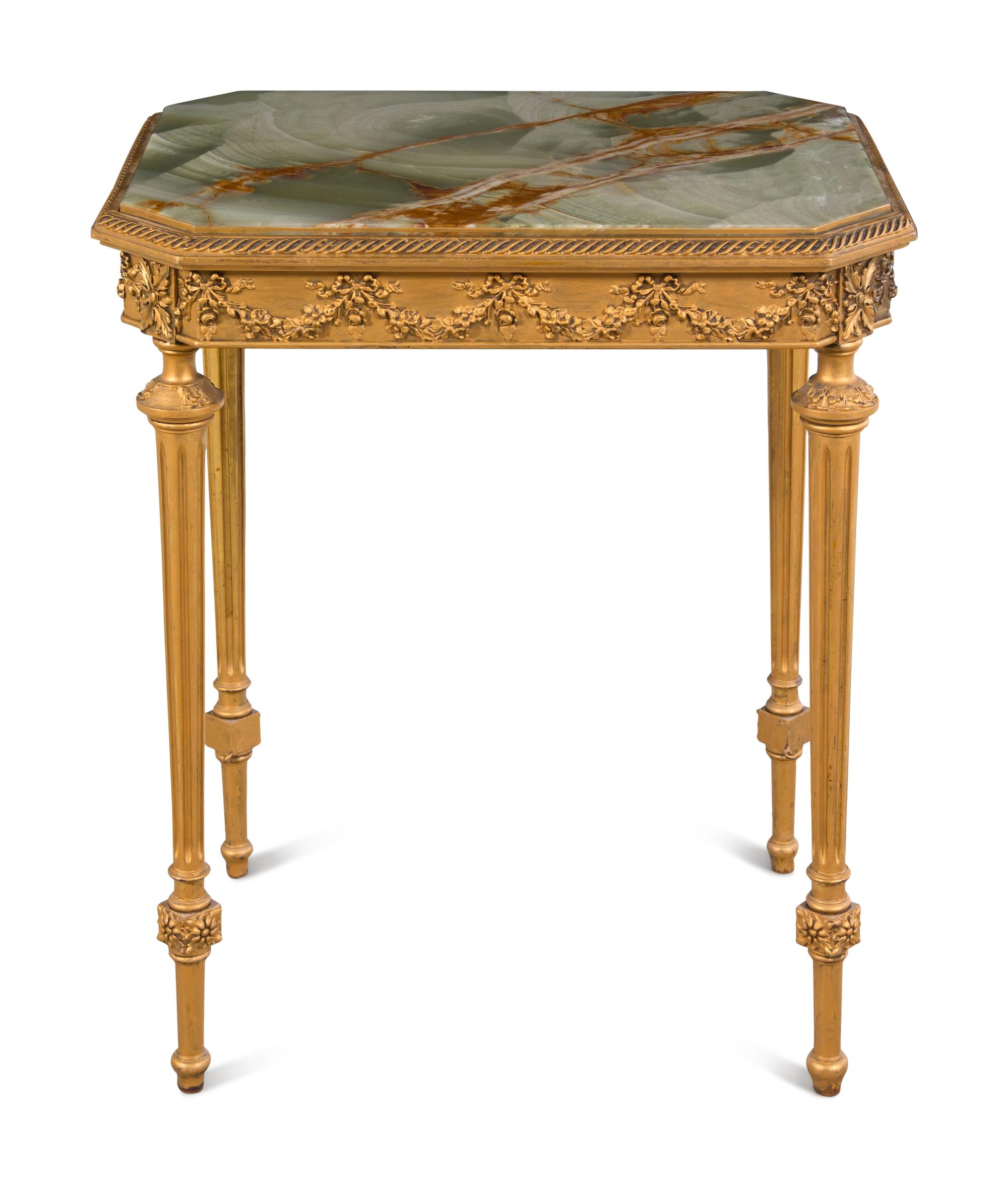 A Louis XVI Style Giltwood Onyx-Top Side Table