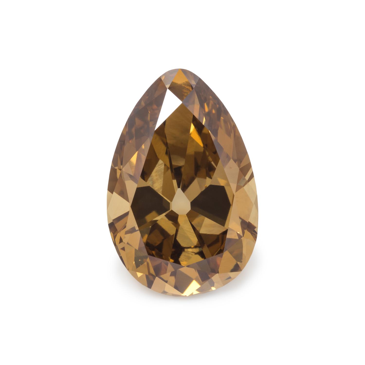 8.40 CARAT PEAR SHAPED TREATED FANCY DEEP BROWN-YELLOW DIAMOND