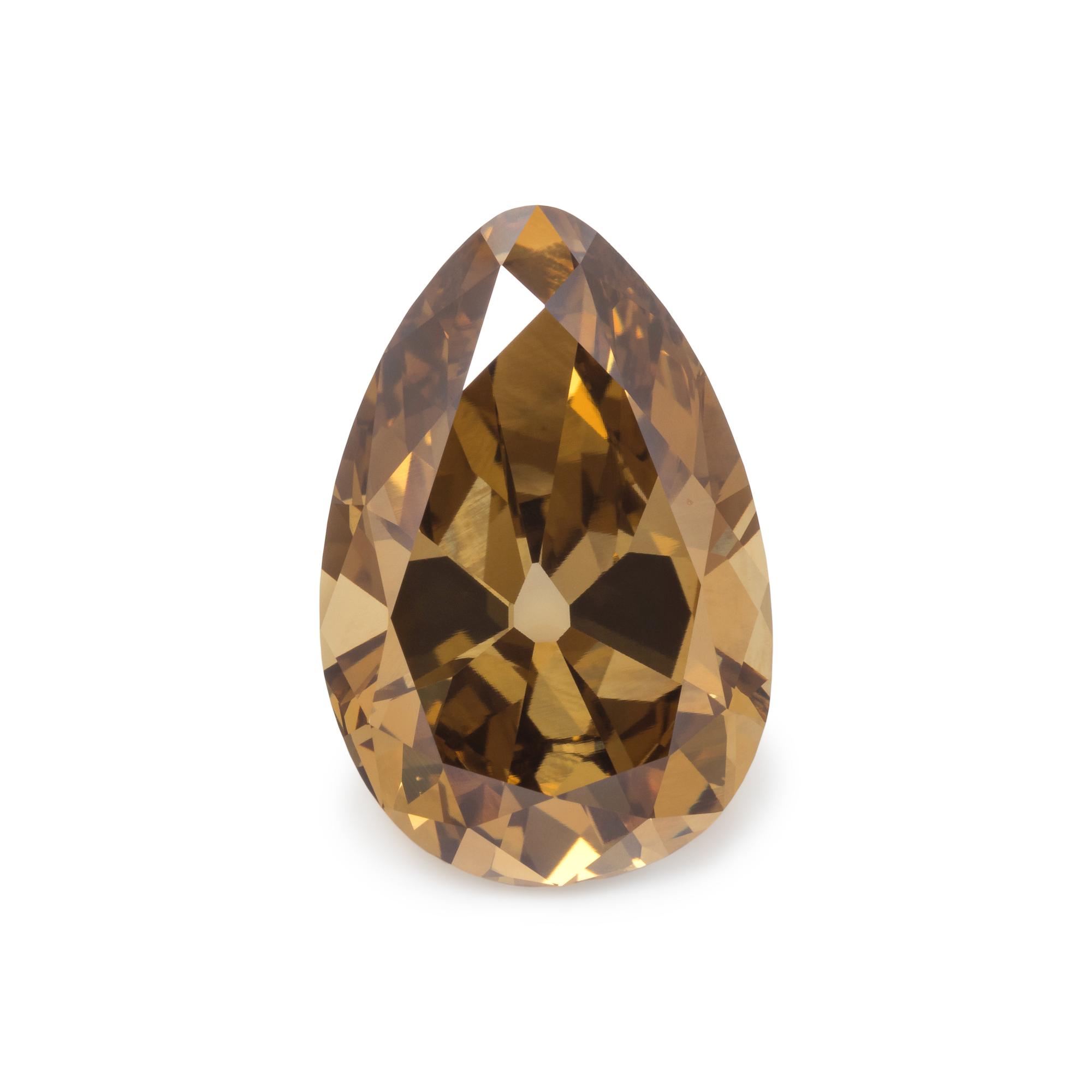 8.40 CARAT PEAR SHAPED TREATED FANCY DEEP BROWN-YELLOW DIAMOND