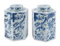 A Pair of Chinese Blue and White Porcelain Tea Jars