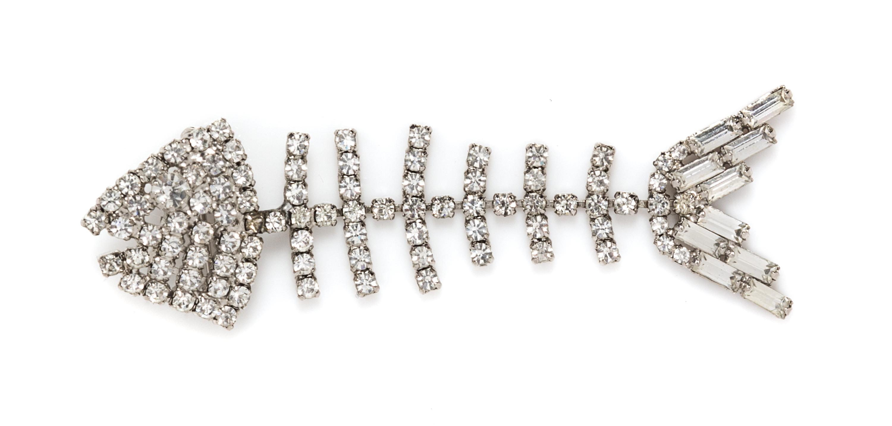 A Rhinestone Fish Skeleton Brooch, 4" x 1.25".
